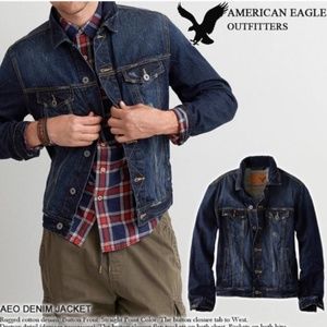 Vintage Y2K American Eagle Outfitters dark denim jean jacket unisex men’s S